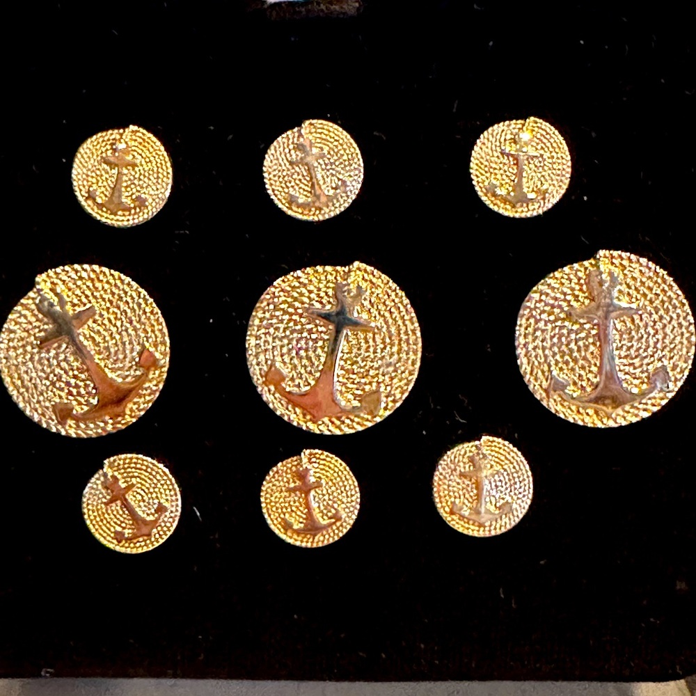 Gold Nautical Design Blazer Buttons set of 9 New in Box 1980s.